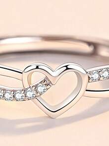 1pc S925 Sterling Silver Minimalist Hollow Heart Ring, Unique Design Versatile Heart-Shaped Band, Refreshing Elegant Delicate Ring - Love - View 5