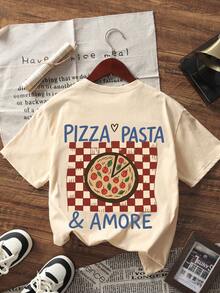 Women's Casual And Versatile Short-Sleeved Crew Neck T-Shirt With Food Print, White, Cotton Women's T-Shirts - 杏色 - 查看 2