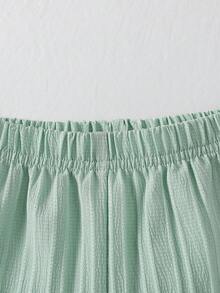 Baby Girls' Solid Color Spaghetti Strap Bowknot Ruffle Hem Top And Straight Leg Pants 2 Piece Outfit, Suitable For Daily Outings In Spring/Summer - Green - View 9