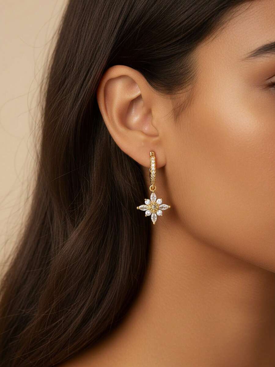 1对简约吊坠耳环，925纯银，精致首饰，适合女性日常佩戴 - 星星耳環2 - 查看 1