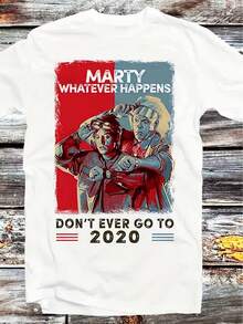 Camiseta gráfica vintage de Marty McFly de Regreso al Futuro - ;Lo que sea que pase, no vayas a 51.31 metros Camiseta de arte pop retro. Camiseta casual unisex de manga corta y cuello redondo de ajuste regular. Regalo genial lavable a máquina para hombres y mujeres. Moda unisex. Diseño nostálgico. Camisa de Corte Clásico - Negro - Ver 1