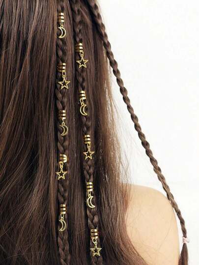 10 piezas Decoraciones de rastas con estrellas y lunas 3D, Clips de pelo bohemios y lindos de estilo hip hop, Regalo de Ramadán, Anillos de pelo para fiestas