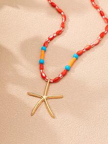 一套夏季波西米亚风多层串珠项链，手工编织绳项链，配有鱼和海星吊坠、珐琅心形和塔罗牌不锈钢吊坠、彩色玻璃珠沙滩风项链，适合度假佩戴 - 彩色 - 查看 14