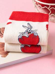 Noctvar OBM Sleepwear X LOONEY TUNES 1 đôi tất nữ cao đến bắp chân họa tiết thỏ và vẹt mào, thiết kế hình trái tim hoạt hình dễ thương, họa tiết thỏ thời trang, thoáng khí và thấm hút mồ hôi, tất cổ cao thể thao thường ngày, thích hợp làm quà tặng hoặc mặc hàng ngày cho học sinh/người lớn, unisex. - Nhiều màu - Xem 6