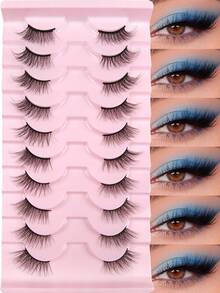 Hinarin 10对半截式自然款假睫毛，蓬松柔软，猫眼造型，纤细黑色带，适合时尚女孩、女士旅行派对使用。 - 半眼睫毛 - 查看 2