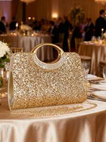 OpulAura Women's Fashion Sparkling Crystal Rhinestone Clutch Purse, Luxury Shiny Rhinestone Evening Handbag For Prom, Party, Ball, Birthday Celebration, Bridal Clutch, Perfectly Matching With Bridal Party, Prom Bag For Party, Clutch Bag For Wedding, Party Bags,Perfect For Party Wedding Prom Dinner/Banquet Matching With Holiday Party Dress Evening Dress & Sequin Dress , New Year - Vàng - Xem 11