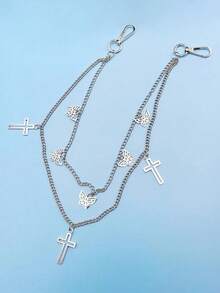 1pc Men Silver Metal Trouser Chain Fashionable Multi Layer Hollow Butterfly Pendant Chain Punk Hip Hop Style Accessory For Jeans Decoration Halloween Summer School Autumn Winter Accessories Halloween Costume Suitable For Teens Youth Men Casual Outdoor Ath MQ19 - 銀色 - 查看 9