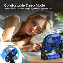 Cold Air Battery Powered Fan With LED Lantern,Dual Motor Camping Fan, 4-Speed Adjustable Desktop Fan With Hook, Portable Outdoor Fan, Suitable For Tents, Power Outages, And Construction Sites - Blue - View 8