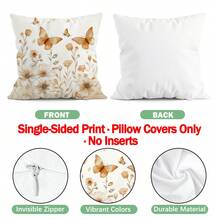 4 fundas de cojín con estampado floral de mariposa beige, fundas de cojín impresas por un solo lado, adecuadas para la decoración del hogar en la sala de estar y el dormitorio, para todo el año - No incluye los insertos de los cojines - Multicolor 09 - Ver 3