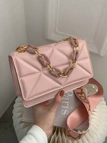 新款时尚单肩斜挎包，简约菱形图案手提包，配有可拆卸肩带 - 彩色 - 查看 7