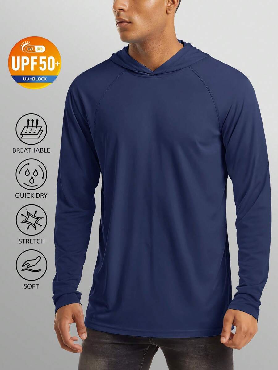 KEFITEVD Men's Hooded UPF 50+ Sun Protection T Shirts Long Sleeve Athletic Fishing Shirts Rash Guards - Azul Marino - Ver 1