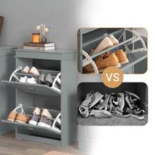 SoBuy 2 Flip-Drawers Shoe Cabinet Shoe Rack Shoe Storage Cupboard Organizer Grey W53 X D24 X H82cm FSR78-HG - Grey - View 4