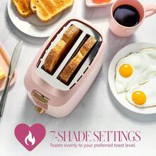 Paris  tostador de 2 rebanadas ranuras  anchas 7 ajustes de dorado funciones de bagel y descongelación bandeja íble para migas rosa - rosa - Ver 2
