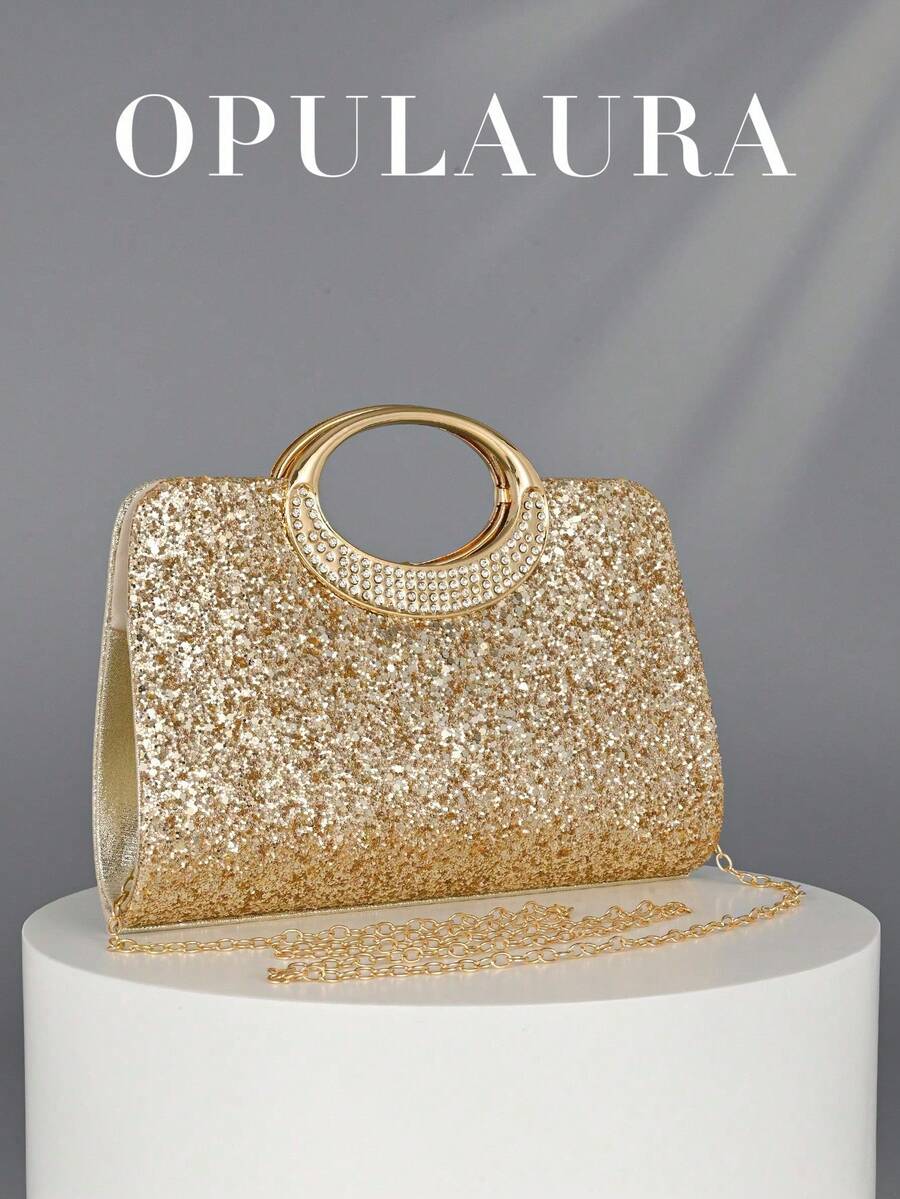 OpulAura Women's Fashion Sparkling Crystal Rhinestone Clutch Purse, Luxury Shiny Rhinestone Evening Handbag For Prom, Party, Ball, Birthday Celebration, Bridal Clutch, Perfectly Matching With Bridal Party, Prom Bag For Party, Clutch Bag For Wedding, Party Bags,Perfect For Party Wedding Prom Dinner/Banquet Matching With Holiday Party Dress Evening Dress & Sequin Dress , New Year - Vàng - Xem 1