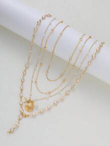 4件套时尚简约优雅仿珍珠海星贝壳Y形项链套装，适合女性度假、派对、节日、生日、日常佩戴 - 金黃色 - 查看 5