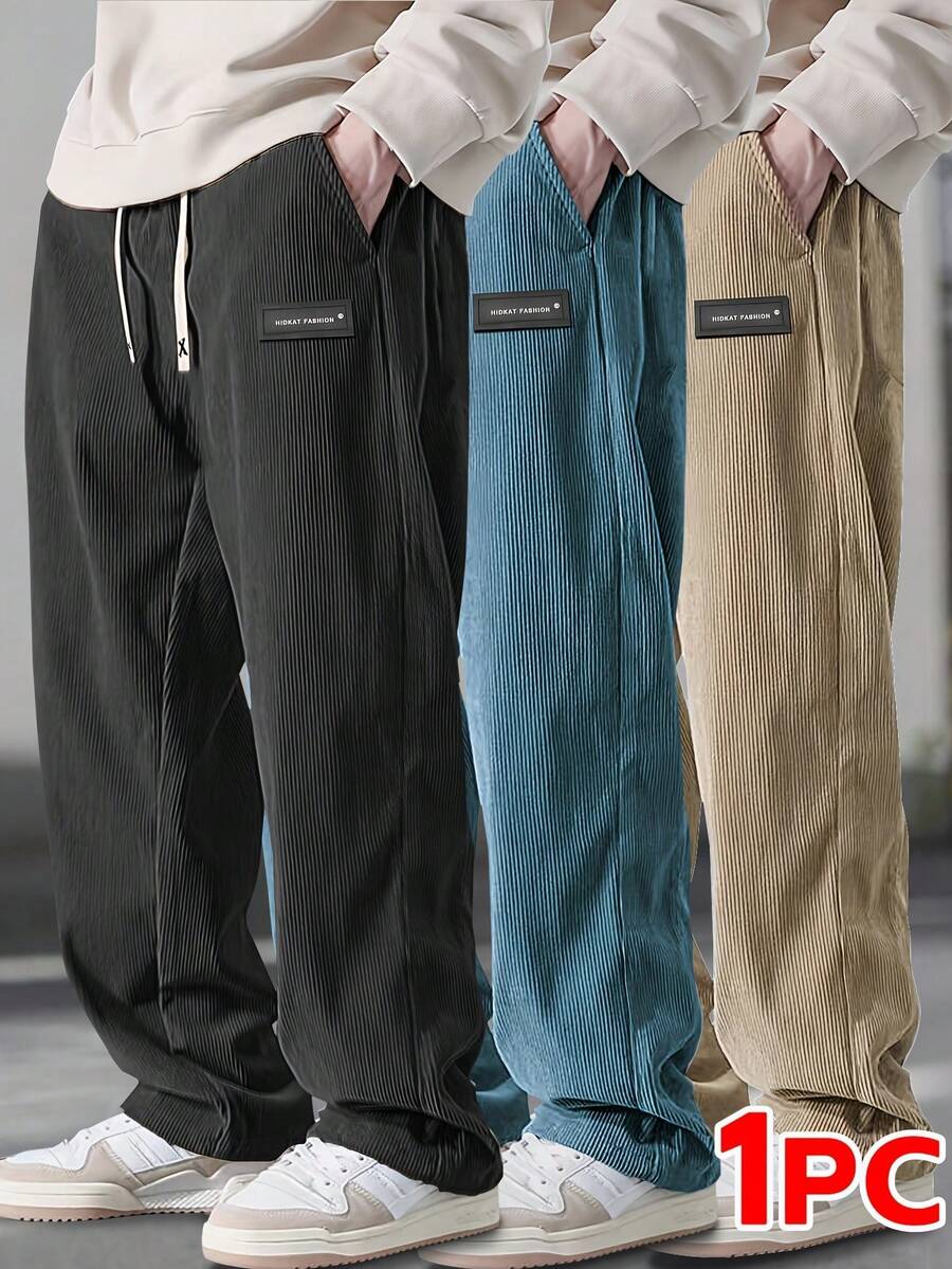 Men's Corduroy Casual Pants - Elastic Drawstring Waist, Breathable & Comfortable - 黑色 - 查看 1