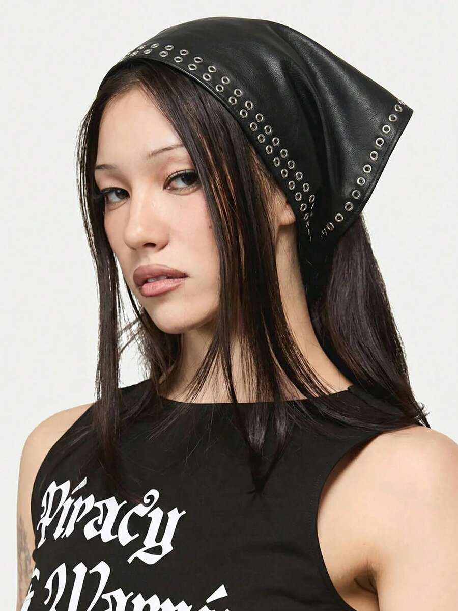 1pc Fashionable Punk Style Triangle Scarf Headband, Gothic Headwear, Elastic Hair Band Suitable For Daily Wear - Black - View 1