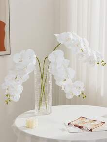 MEHELANY 4/2/1支仿真白色蝴蝶兰，假兰花茎，丝绸白兰花，家居装饰/婚礼中心摆件/高花瓶/新娘捧花/人造花卉装饰 - 白色 - 查看 2