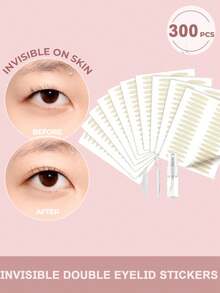 13pcs/Set Minimalist Hollow Lace Double Eyelid Tapes, Water-Activated Natural Invisible Eyelid Stickers Suitable For Makeup, No-Makeup Look, Office, Home - Nude - View 2