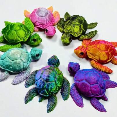 3D打印海龟摆件，逼真的眼睛，彩色渐变激光效果，桌面装饰，馈赠亲友的完美礼物，四肢可活动，适合派对和户外活动，随机马卡龙色，塑料装饰工艺品【眼睛颜色随机】