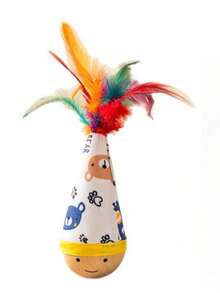 1pc Rocking Cat Feather Teaser Toy, Durable Scratch-Resistant Pet Toy For Self-Entertainment - Tumbler - Feather - View 10