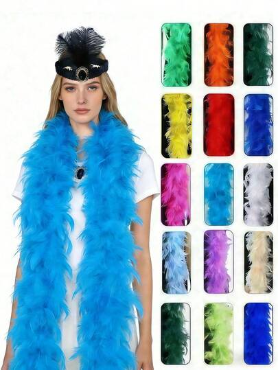 10pcs Artificial Colorful Feather Scarf, 6.6ft Long, Women Feather Scarf, Suitable For Dance, Wedding, Party, Halloween And Other Occasions, 1/2 Piece Set, Stage Decor, Festival Party Headwear, Clothing Accessory, Scarf Decor, Ideal For Birthday Party, Halloween, Christmas, Racing, Afternoon Tea, New Year's Eve, Concert And Home Decor, Dance Wedding, Stage Performance, Carnival Costume And Accessories, Party Supplies, Ideal Gift
