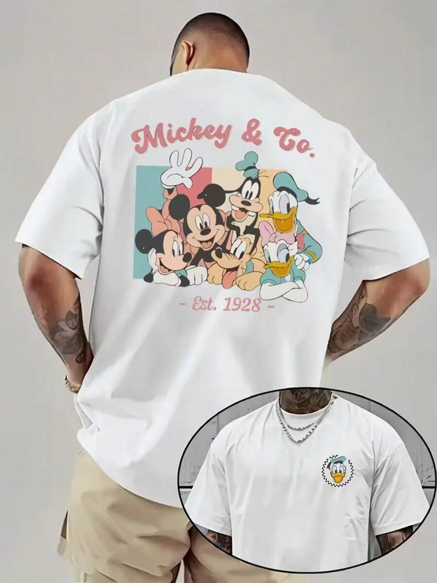 Mickey Donald Duck Men's White T-Shirt-Officially Authorized By Disney, Casual Short Sleeves, Round Neck, Summer Fashion, Disney Pattern T-Shirt, Disney Shirt. - trắng - Xem 1