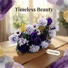 4 Artificial Flower Simulation Rose Bouquets Silk Daisies Dandelion Flowers Loose Wedding Home Party Decoration Dining Table Centerpiece, Purple  Colors - Purple - View 5