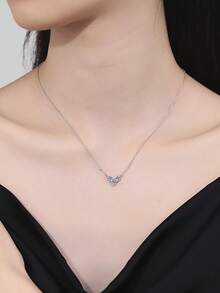 1pc 925 Sterling Silver 0.9ct 4.0mm*3 Moissanite Necklace, Suitable For Women's Daily Wear, Wedding Jewelry, Valentine's Day Gift - Silver - View 2