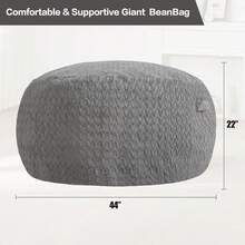 Puf de 2.5 pies con relleno de espuma viscoelástica y cubierta de piel de felpa de  para sala de juegos, sala de estar, recámara (gris) - Gris - Ver 2