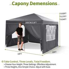 Toldo desplegable de Pulgadas con  Paredes Laterales, Tienda de campaña instantánea portátil al Aire última intervensión, Tienda de campaña Plegable Impermeable, Carpa versátil para Camping - Gris - 10x10 pies con paredes laterales - Ver 2