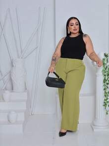 Plus Size Wide-Leg Pants In Tailored Fabric, New Fashion. - 綠酪梨 - 查看 1