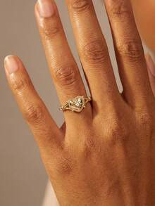 1pc Size S Diamond Heart Design Ring, Elegant Double Layer Ring, Fashion Jewelry Gift, Suitable For Daily Wear/Mother's Day - Heart - View 5