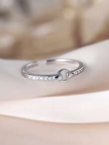 1 pièce Bague géométrique creuse minimaliste en argent sterling S925, convient aux petites filles, aux faveurs de fête, aux récompenses en classe, aux cadeaux d'anniversaire - géométrie - Voir 4