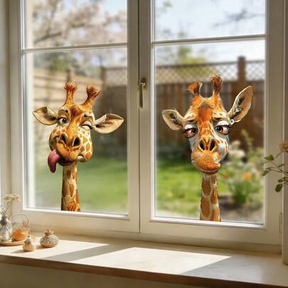 1/2pcs Fun Giraffe Peeking Window Sticker, Reusable PVC Double-Sided Visible Electrostatic Glass Sticker, Suitable For Bedrooms, Living Rooms, Children's Rooms, And Home Decoration.