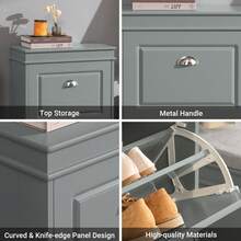 SoBuy Narrow Shoe Cabinet With 2 Flaps, Narrow Shoe Tipper, Adjustable Shoe Rack For Hallway & Entrance Area - Hallway Cabinet With Anti-Tip Device FSR78 - Grey - View 8