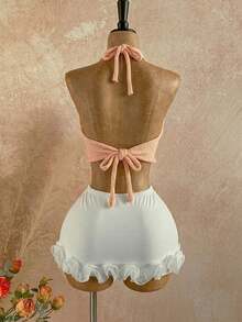 Women's Summer New European And American Style Solid Color Mesh Shoulder Exposed Sexy Backless Casual Vacation Camisole Knit Top, Versatile Style, Can Be Worn Front Or Back - Coral Pink - View 11