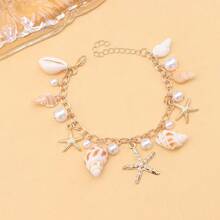 1 Piece Starfish Bracelet In Alloy And Pearl, Bohemian Style, For Women, Summer Beach - 彩色 - 查看 4