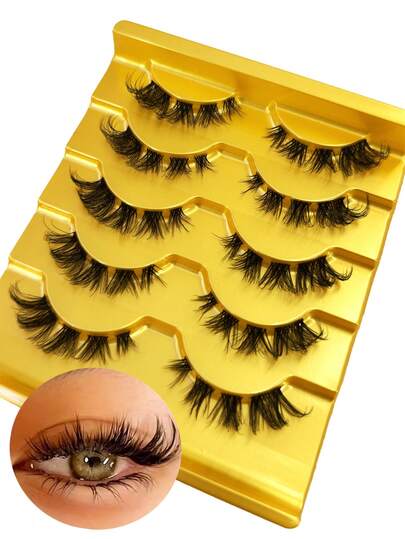 5 Pairs 3D Faux Mink Eyelashes, Natural Cat Eye Lashes, Lightweight & Comfortable Invisible Look