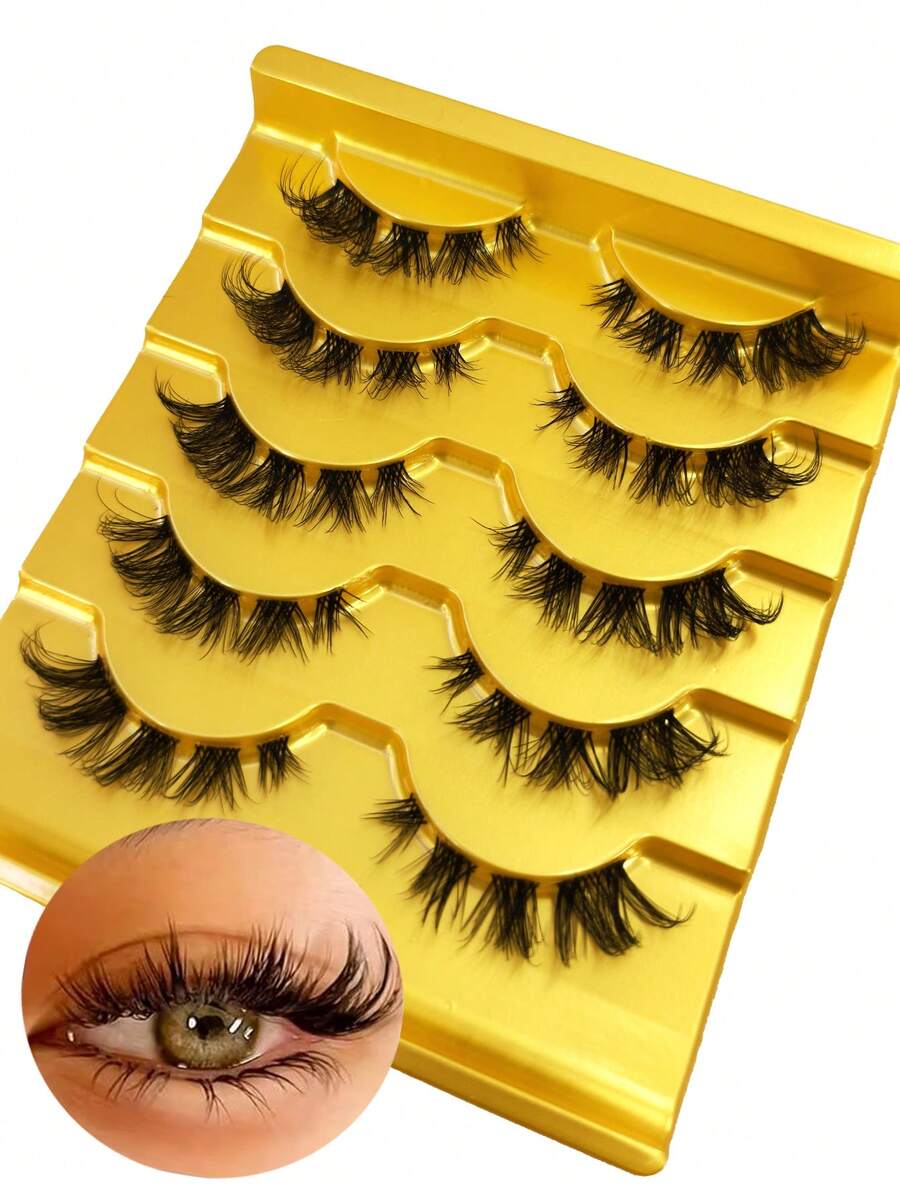5 Pairs 3D Faux Mink Eyelashes, Natural Cat Eye Lashes, Lightweight & Comfortable Invisible Look - Black - View 1
