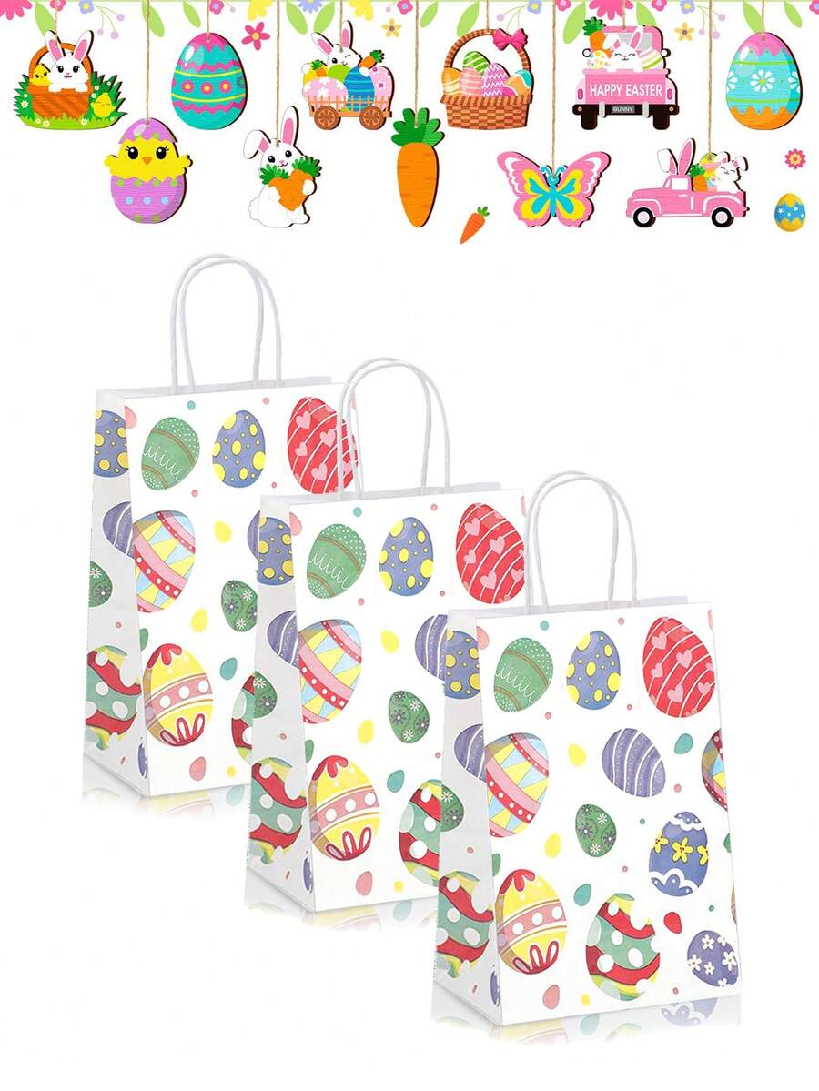 Túi quà Phục Sinh, Túi giấy hình thỏ có tay cầm, Túi quà tặng tiệc Phục Sinh, Túi đựng trứng và kẹo hình thỏ mùa xuân, Bao bì quà tặng tiệc tùng ngày lễ, Họa tiết thỏ dễ thương - Nhiều màu - Xem 1