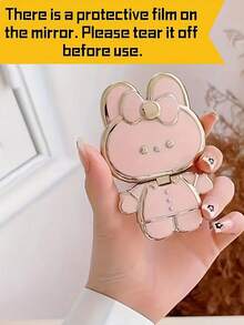 1个可爱电镀兔子化妆镜，3D手机支架，可折叠旋转桌面支架，小巧设计 - 彩色 - 查看 12
