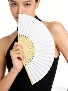 1pc Portable Elegant Gold-Rimmed Folding Hand Fan Set, Black & White, Suitable For Weddings, Parties, Festivals, Summer Gatherings, Adult Events, Performances, Dances, Bridal Showers, Home Decor, Guest Gifts, Convenient Single-Hand Use, Fashionable Boho Style Accessory, Includes Shimmering Edge Paper Fan, Elegant & Refreshing Essential,Outdoor,Garden,Travel Essentials,Portable Essentials,Beach Essentials,Graduation Season,Commencement,Graduation Ceremony,Graduation Gift,Graduation Present,Graduation Gift,Graduation Present,Congrats Grad,Congratulations Graduate,Valedictorian,Finish School,Graduation Party,Outdoor Essentials,Travel Portable,Hiking Essentials,Camping Essentials,Portable Tools,Summer Essentials ,Summer Portable - Multicolor - View 6