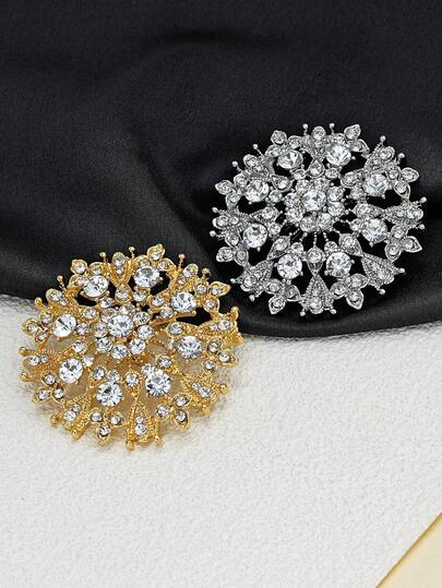 2pcs/Pack Metal Hollow Flower Rhinestone Large Buttons, DIY Fashion Accessories For Sweater, Coat, Jacket, Scarf, Wedding Bouquet