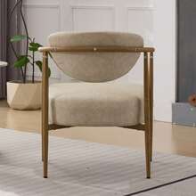 Modern Sherpa Accent Chair, White Boucle Armchair With Wood-Look Metal Legs, Fuzzy Upholstered Reading Chair For Living Room Bedroom, Beige Leather - Da màu be - Xem 6