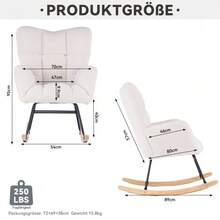 Mid-Century Modern Rocking Chair 009, In Teddy Fabric With Tufted Upholstery, Padded Seat, White, Ideal For The Living Room And Bedroom. - Apricot - View 3