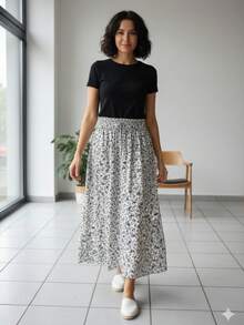 Long, Printed Viscose Skirt, Lined, High Waist With Pockets And Side Slits. - 小黑花 - 查看 2
