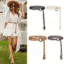 Women Woven Tassel Belt Braided Waistband Tie Strap Boho Girls Wide Waist Rope Chain Waist Belts Dress Waistband Accessories - 咖啡 - 查看 5