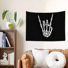1pc Fabric Tapestry Skeleton Hand Rock Gesture, Perfect For Rock Music Fans And Punk Culture Followers, Wall Decor For Bars, Restaurants, Cafes Pubs, Room, Home Decoration Materials - A - Xem 4