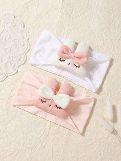 2pcs Cute Rabbit Infant Headbands Set, Suitable For Newborns, Spring & All Seasons